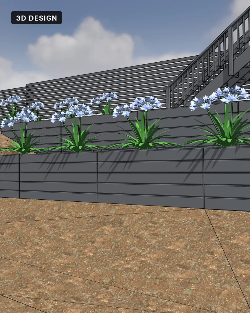 Port Vincent 3D CAD design of the tiered retaining wall