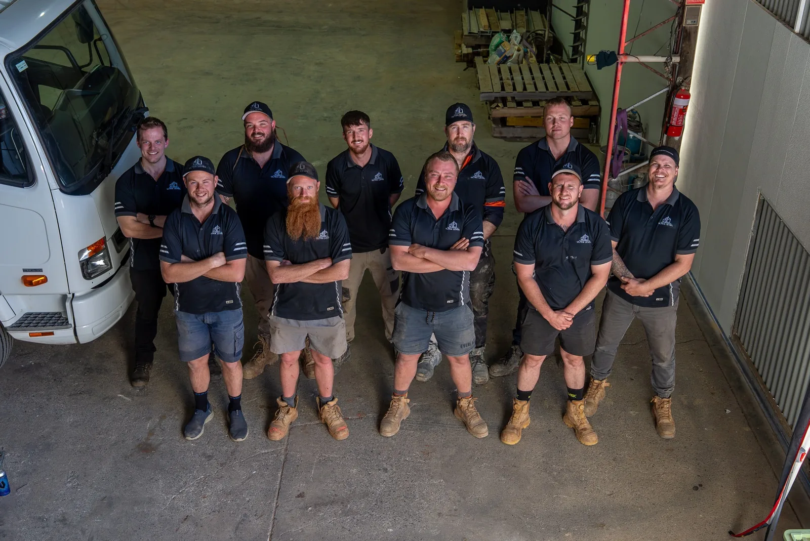 The Ultra Level retaining wall crew at the yard